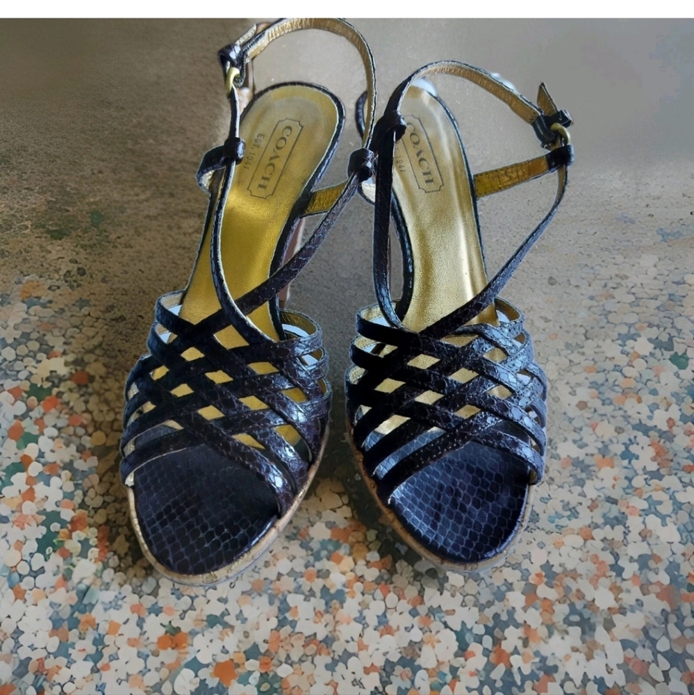 Coach Dawn Black Tan Open Toe Strappy Sandal 7.5 - Picture 2 of 12